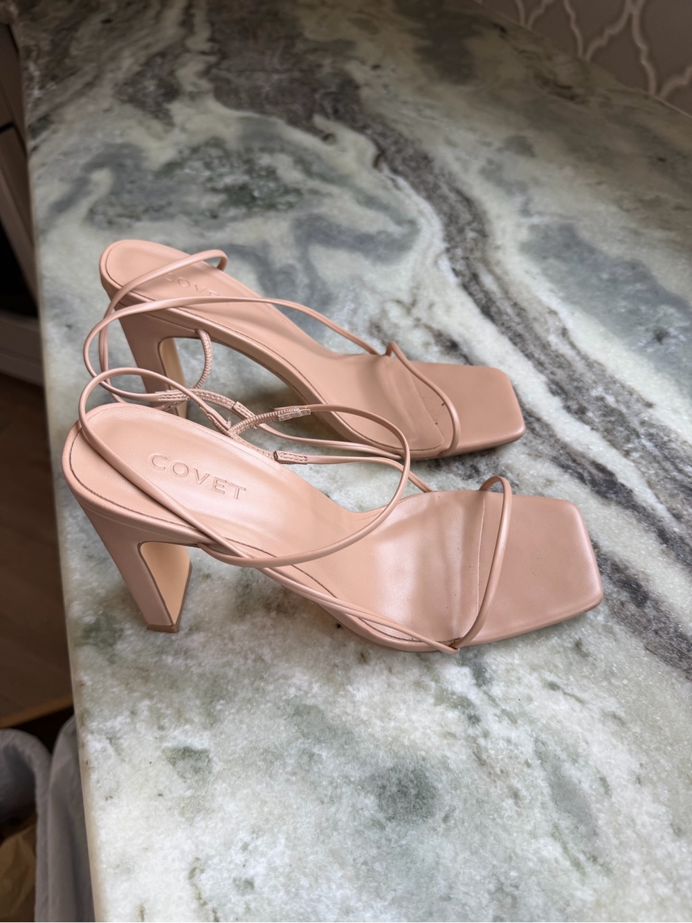 Covet Women's Blush Strappy Block Heel Sandals